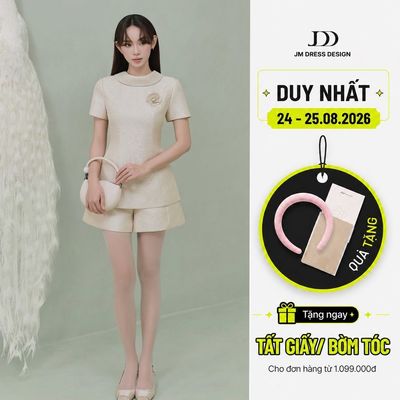 Set Áo Dáng Ôm Cổ Bẻ 2T38.2507K + Quần Short Bổ Thân 3S10.2507K – Bộ Đồ Ánh Kim Thanh Lịch Nữ Tính Quiet Luxury Bởi JM