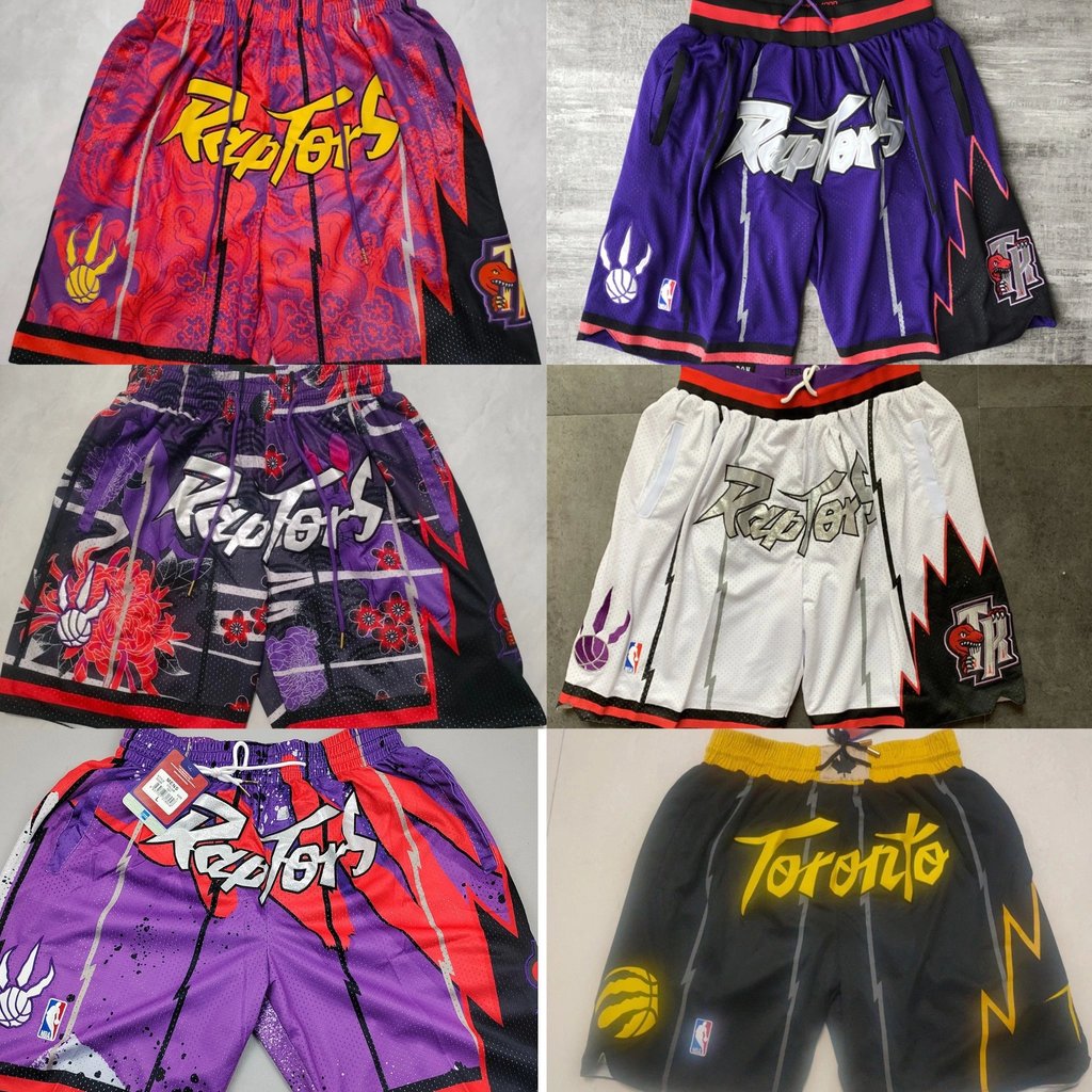 NBA League Toronto Raptor Big Tyrannosaurus Retro Quần bóng bốn túi thêu dày đặc