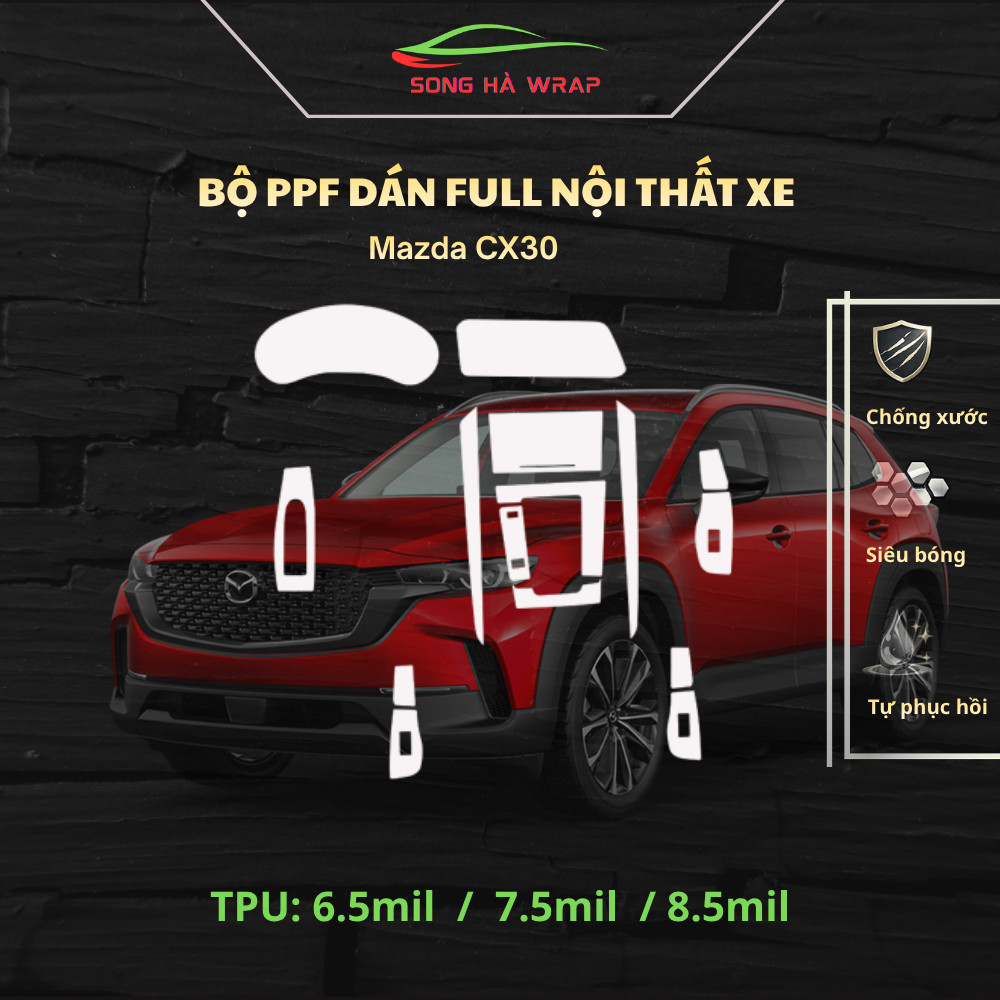 Mazda CX30: Dán PPF bảo vệ Full nội thất, chống xước và luôn bóng đẹp.