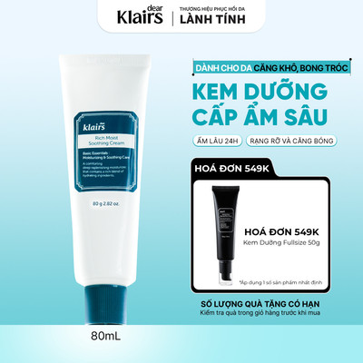 Kem dưỡng Dear, Klairs Rich Moist Soothing Cream hỗ trợ cấp ẩm và làm dịu mát da 80g [FS]