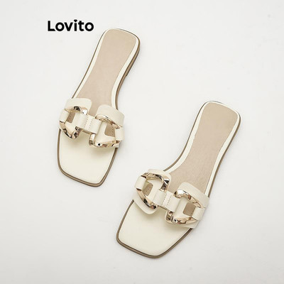 Lovito thanh lịch Dép đế phẳng thông thường Dép bệt bằng kim loại trơn dành cho nữ LFA45389