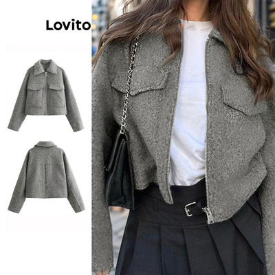 Lovito Phong cách thường ngày Áo khoác thông thường có dây kéo trơn cho nữ LNL54290