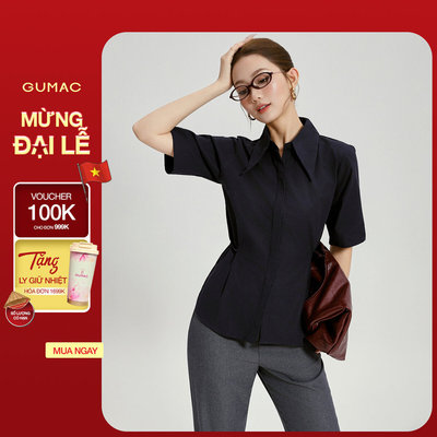 Áo Sơ Mi Nữ GUMAC Form Suông Tay Lửng Cổ Nhọn Buộc Eo Tôn Dáng Thanh Lịch AG04001