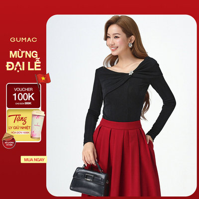 Áo Thun Nữ GUMAC Form Ôm Cổ Kiểu Trễ Vai Tay Dài Ôm Vừa Dễ Phối Đồ Hằng Ngày ATE09012