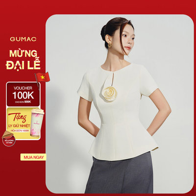 Áo Peplum Nữ GUMAC Cổ Ngang Có Đính Hoa 3D Có Đánh Hông Nhẹ Che Khuyết Điểm Tốt AG07104