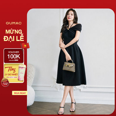 Đầm Nữ GUMAC Dáng A Xòe Chất Tuyết Mưa Đứng Form Cúp Ngực Đính Nút Kim Loại Sang Trọng DE07004