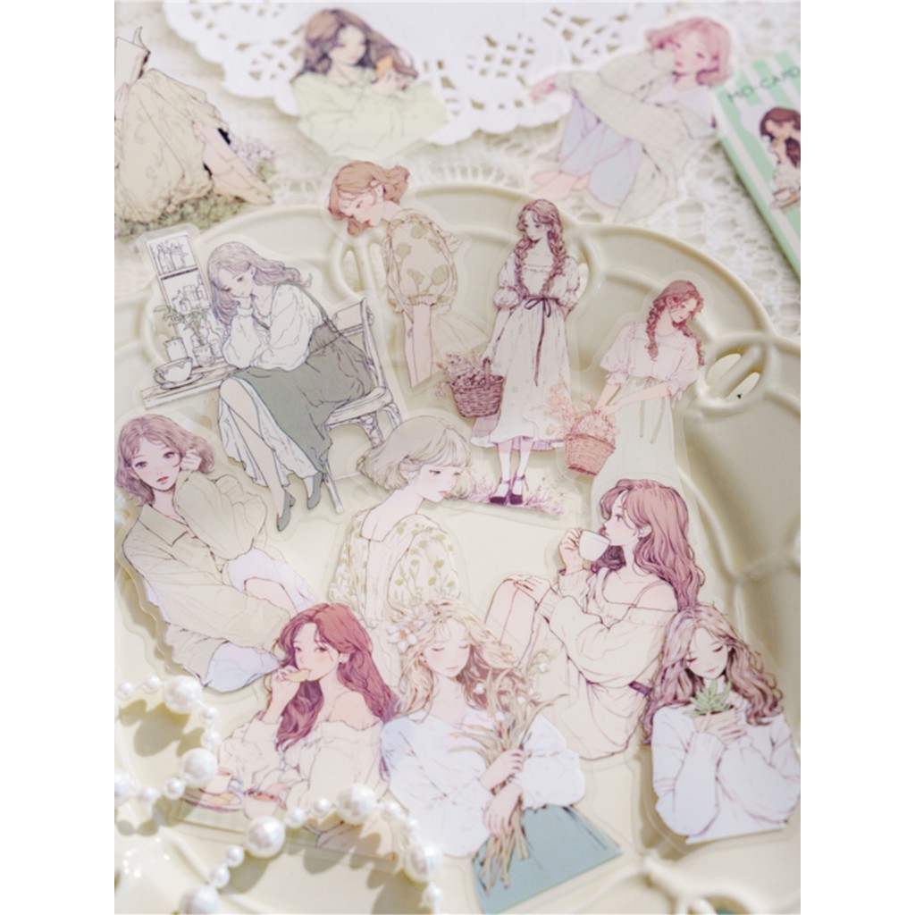 Momo White Lover PET Sticker Pack Salt Series Fresh Girl All-Match Hand-Painted Character Sổ tay Chấ
