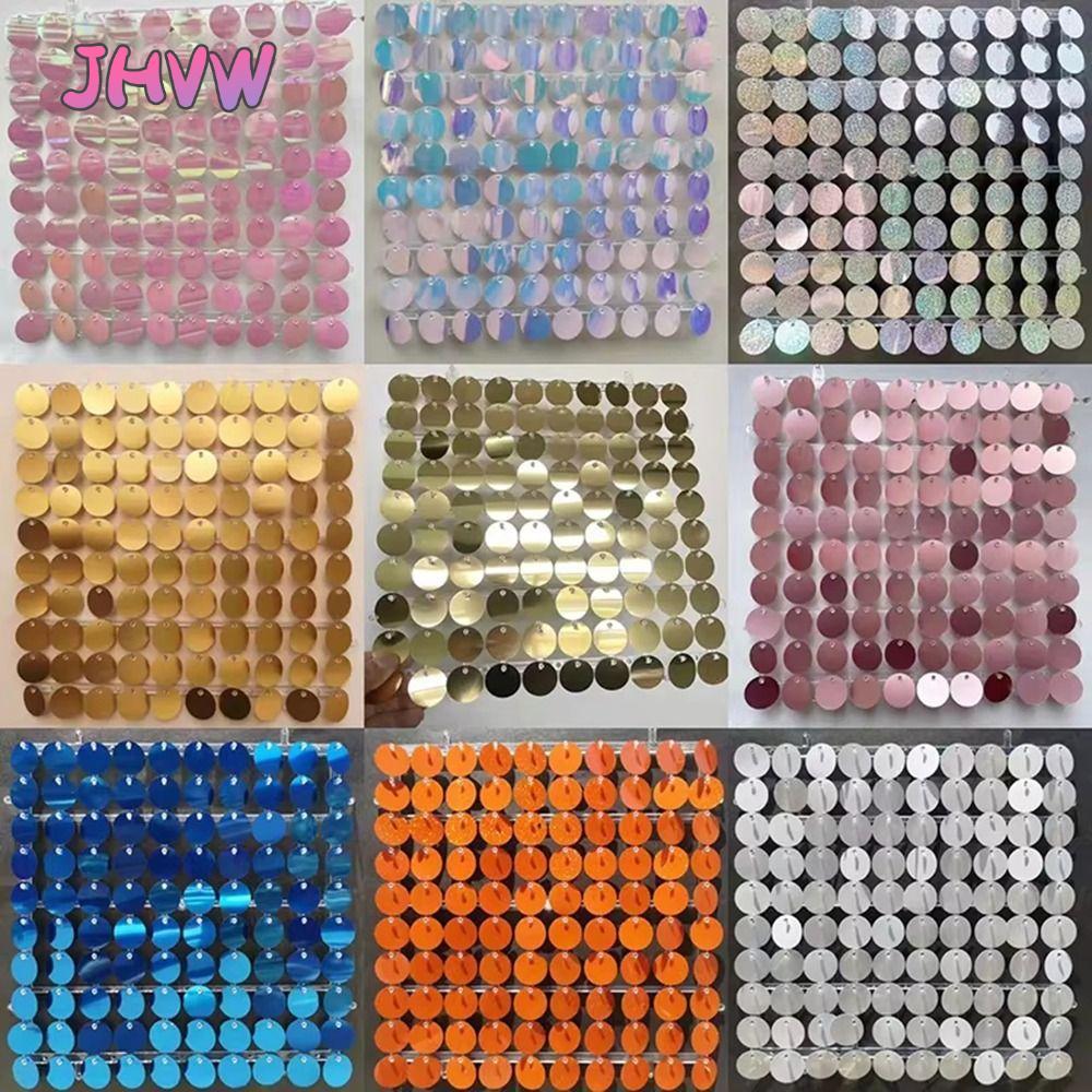 JHVW Sequin Panel Trang trí tường, Phông nền sequin tròn PET, Tấm trang trí phông nền màu bạc lấp lá