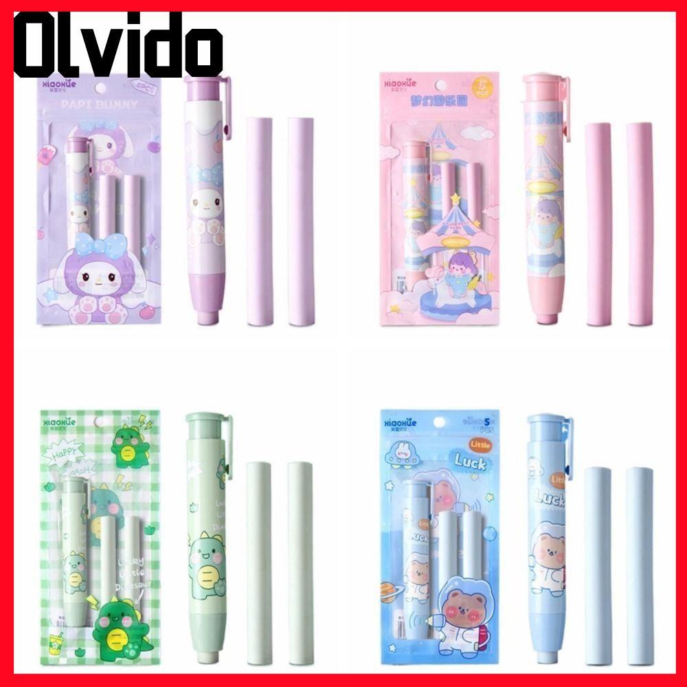 OLVIDO Pencil Wiping Eraser, Phim hoạt hình cao su Press Eraser, Đồ dùng học tập với Refills Core Re