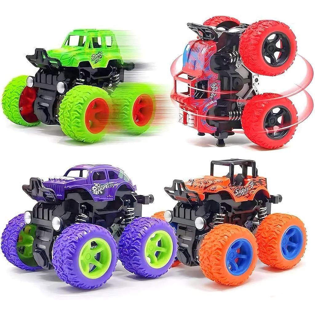 Monster Truck for Boys 3 4 5 6 7 Year Old,4 Pack Push and Go Friction Powered Car Toys, Double-Direc
