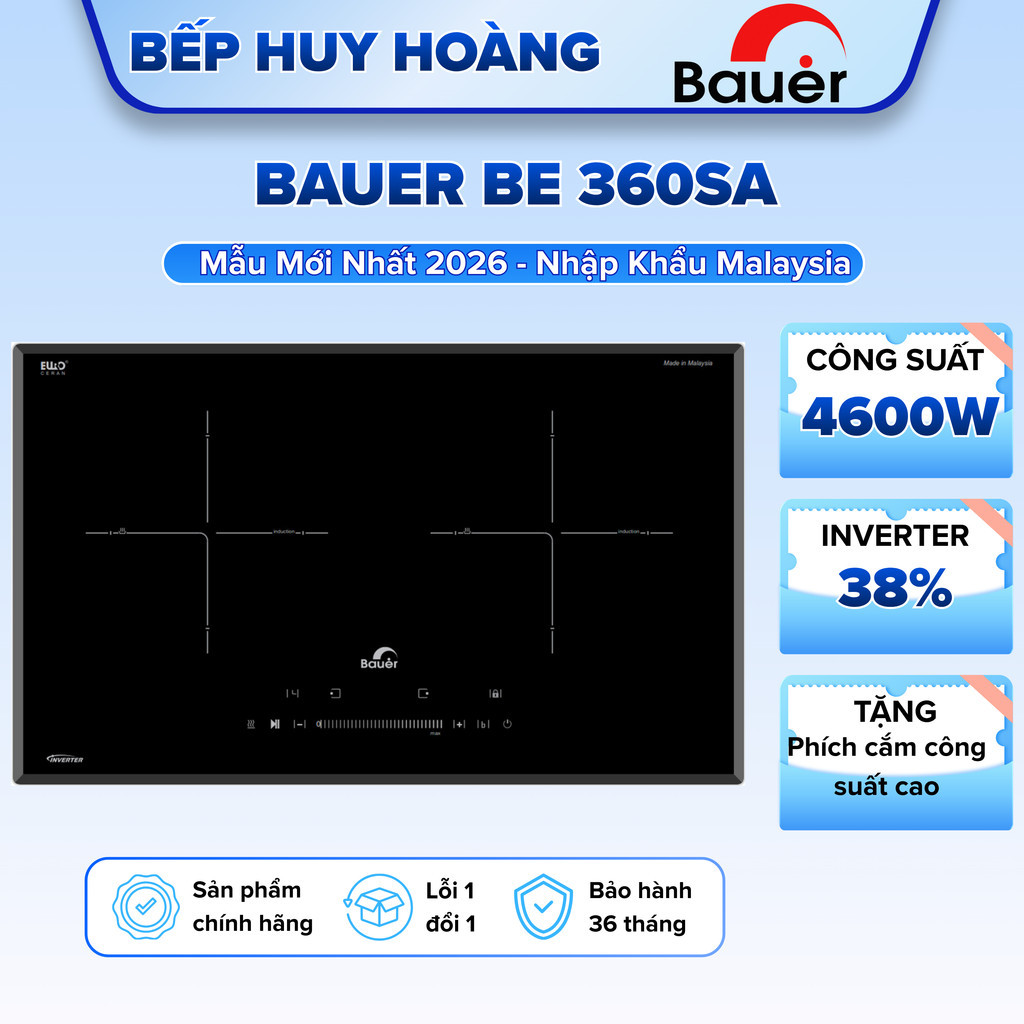 Bếp từ đôi Bauer 360SA - Nhập khẩu nguyên chiếc Malaysia - Kích thước 600 - Bảo hành chính hãng 3 nă