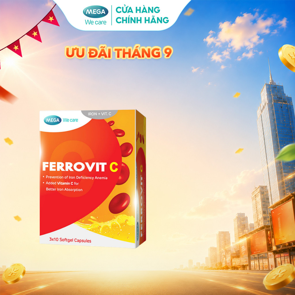 TPBVSK Viên uống giúp hỗ trợ giảm nguy cơ và triệu chứng thiếu máu do thiếu sắt FERROVIT C Mega We C