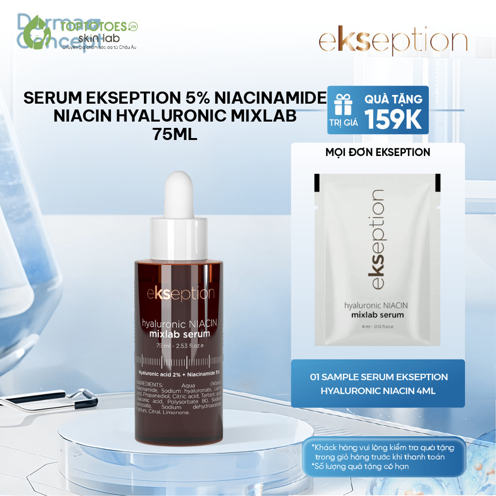 Serum Ekseption 5% Niacinamide Niacin Hyaluronic Mixlab giảm mụn, mờ thâm, dưỡng sáng da 75ml