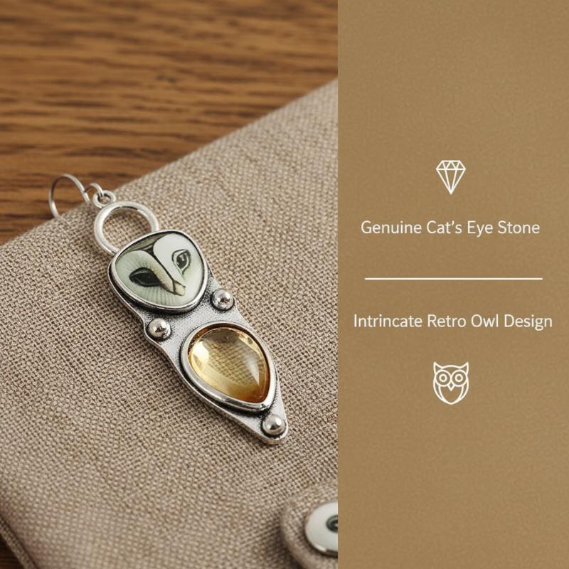 [Boutique1] Retro Bạc Barn Owl Dangle Bông Tai Màu Vàng Tự Nhiên Citrine Inlay Mặc Hàng Ngày Dự Tiệc
