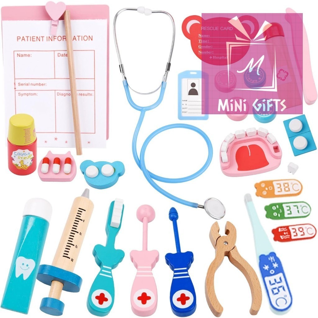 Wooden Doctor Kit for Kids Pretend Play Dentist Medical Toys Set Birthday Gifts