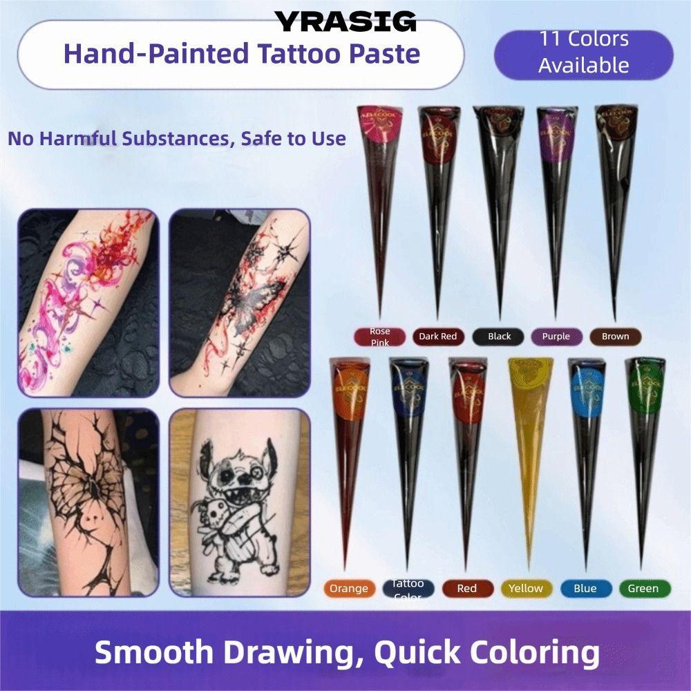 YRASIG Henna Paste Cone, Kem xăm Henna bán vĩnh viễn dễ sử dụng, Kem Henna Tạm thời Đen Nâu Nâu Kem 