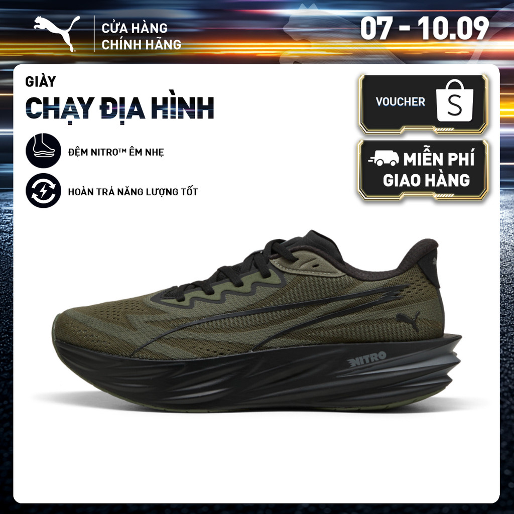 Giày Chạy Bộ PUMA Nam Deviate Pure NITRO Moss Veil-Black Màu Xanh Lá