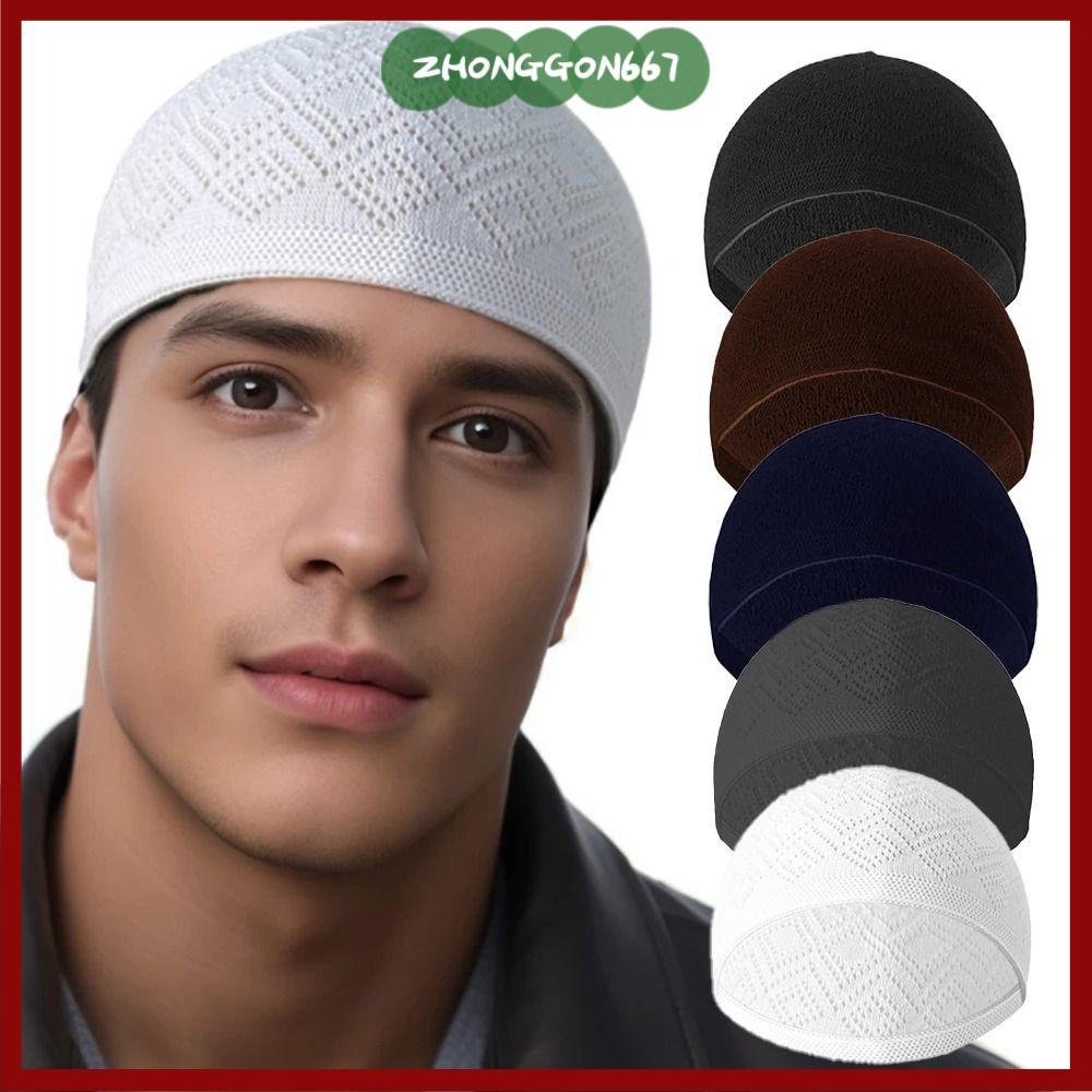 ZHONGGON667 Mũ cầu nguyện nam, Mũ len dệt kim lưới Unisex, Màu trơn mềm mại thoáng khí Mũ Ấn Độ của 