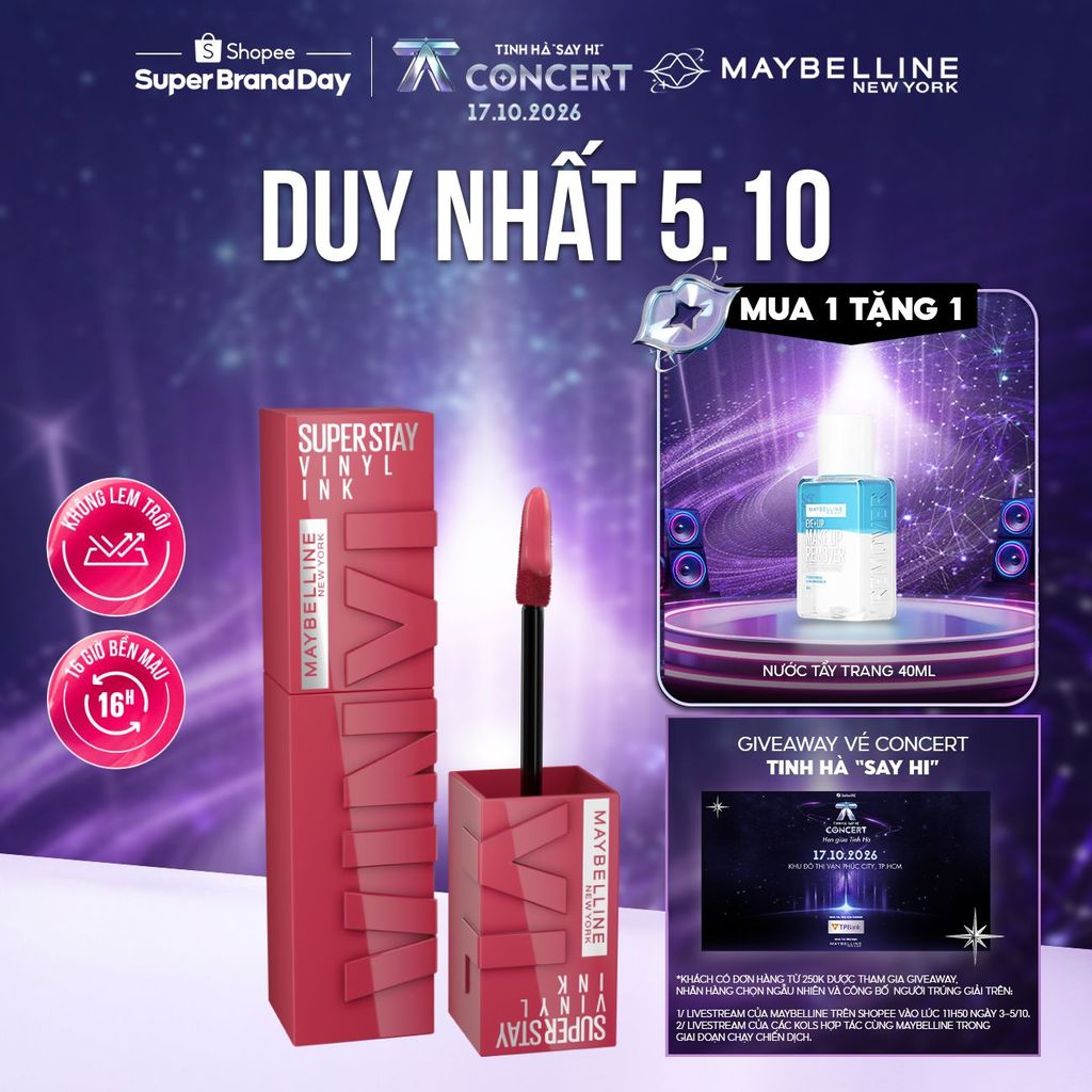 Son Bóng Bền Màu Nhẹ Môi Superstay Vinyl Ink Maybelline New York 4.2ml