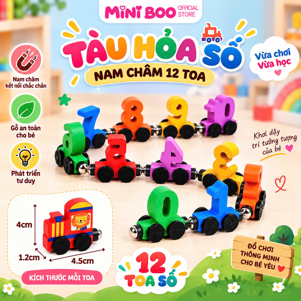 Tàu Hỏa Nam Châm Học Số TOKI CAT – Đồ Chơi Thông Minh Kích Thích Trí Não Bé