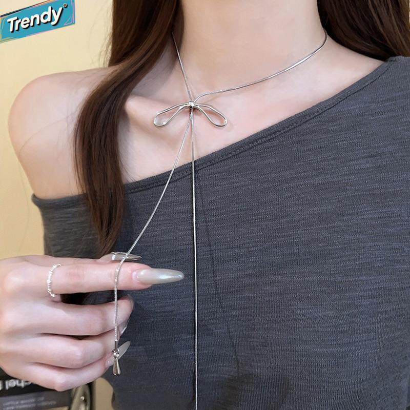 Hợp Thời Trang Hàn Quốc Tính Khí Xương Cổ Dây Xích Nơ Kéo Vòng Cổ Nữ Đơn Giản Ins Gió Lạnh Phụ Kiện Dài