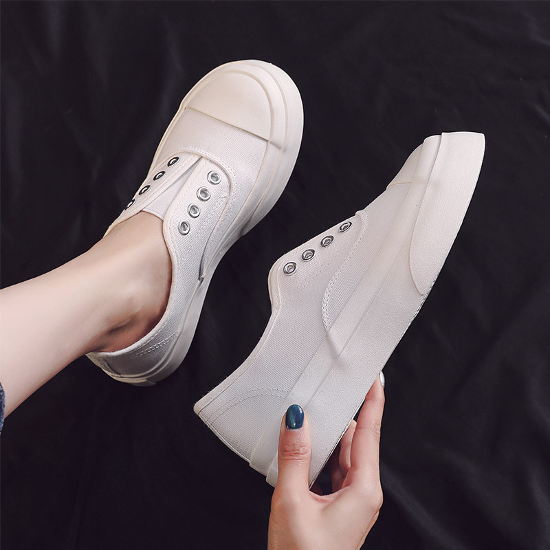 Giày lười vải canvas nữ 2026 giày thể thao trắng, giày đơn đế dày vải canvas màu trắng dành cho sinh