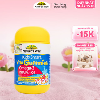 Kẹo Dẻo Cho Bé Nature's Way Kids Smart Vita Gummies Omega-3 DHA Fish Oil Hỗ Trợ Sức Khoẻ Não Và Mắt Cho Bé Hộp 60v