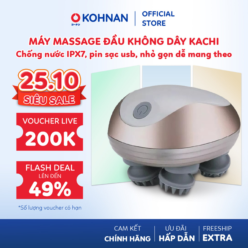 Máy massage đầu không dây KACHI MK399 massage thư giãn da đầu, chống nước IPX7, pin sạc USB, nhỏ gọn