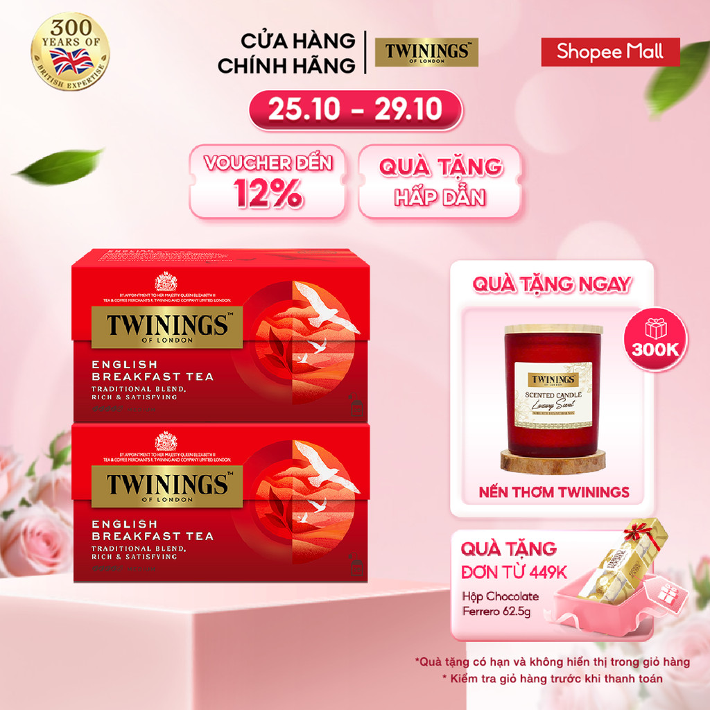 Combo 2 Trà Túi Lọc Twinnings English Breakfast - Hộp 25 Gói 2G