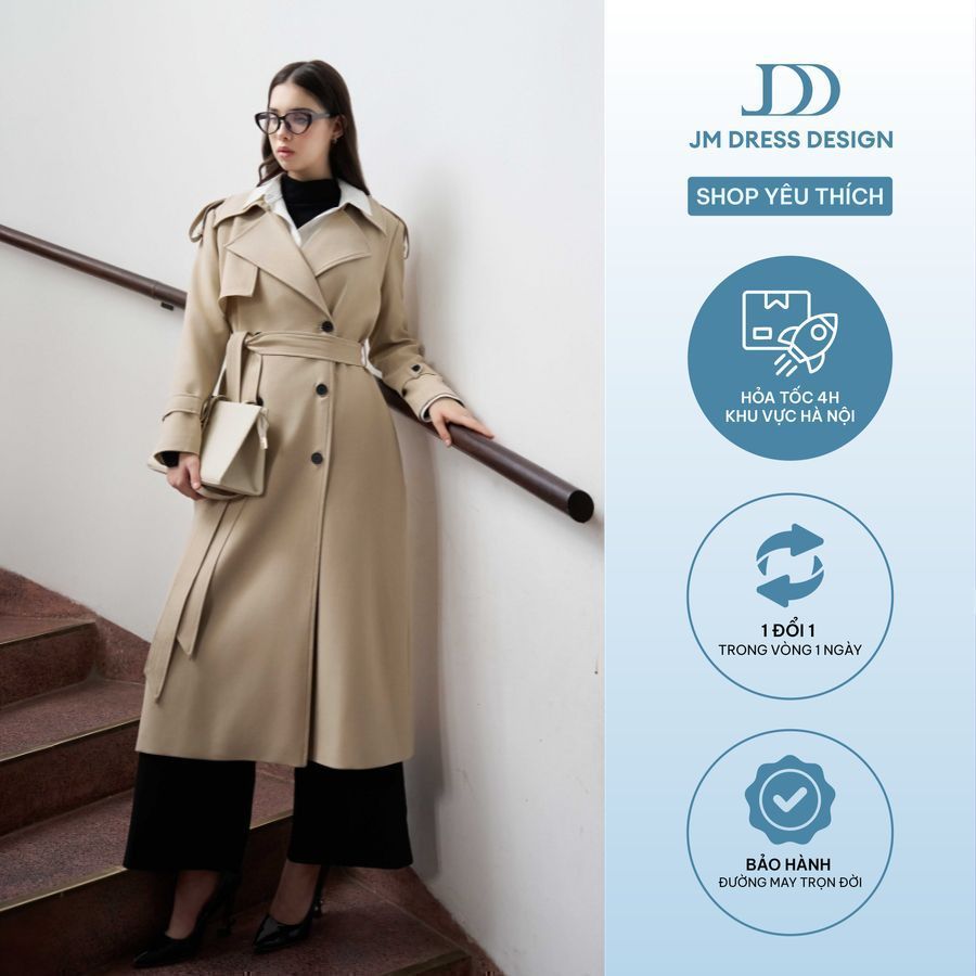 Áo Trench Coat dáng suông rộng 2 hàng cúc thắt đai eo 5C06.2410K thiết kế bởi JM Dress Design