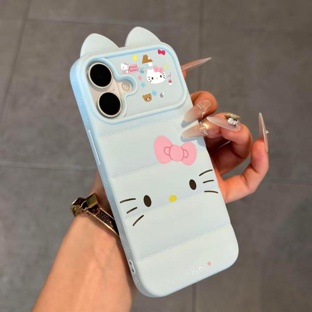 Ốp lưng nhựa mềm áo lông vũ tai mèo Hello Kitty nhiều sticker dễ thương, chống…