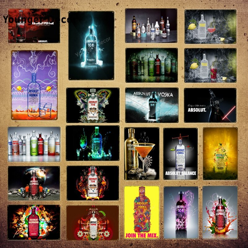 Vintage Absolut Peppar Vodka Kim Loại Tín Hiệu Thụy Điển Bia Rượu Nghệ Thuật Treo Tường Cho Quán Rượ