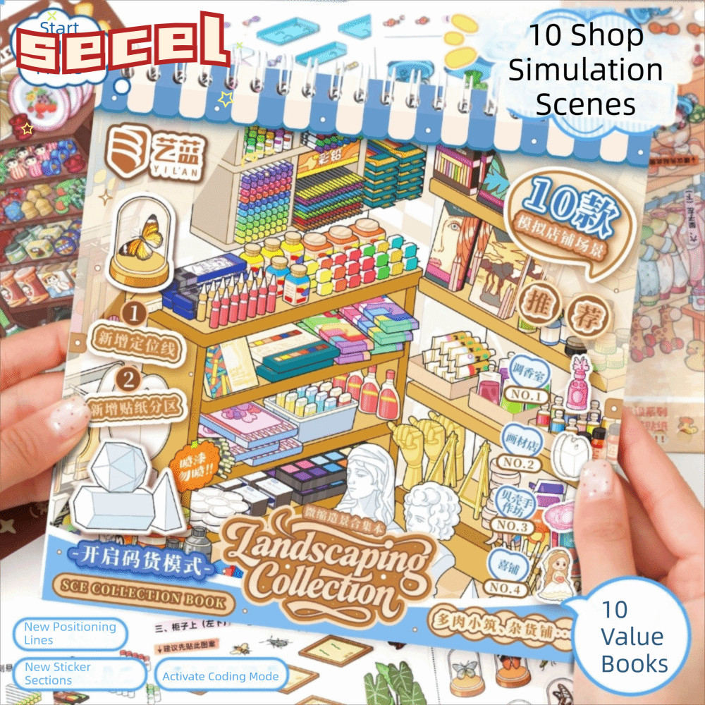 SECEL Sticker Book, Die-cut PET Mini Scene Sticker, Chất Lượng Cao Minh Họa Tinh Tế Store Series 30 