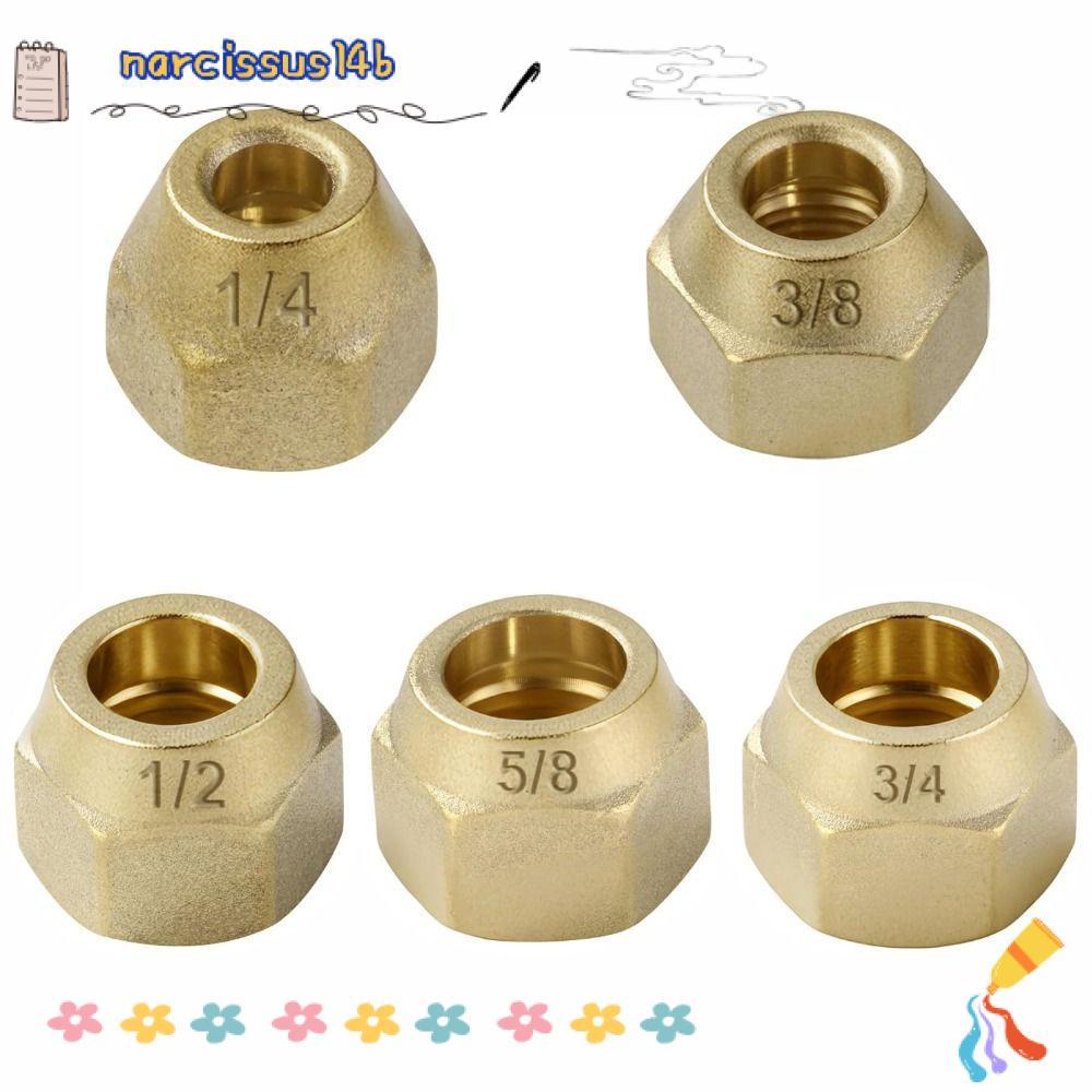 NARCISSUSB Brass Flare Nut, 1 / 4 "3 / 8" 1 / 2 "Phụ kiện ống Flare dày, 5 / 16" 1 / 8 "3 / 4" Đai ố