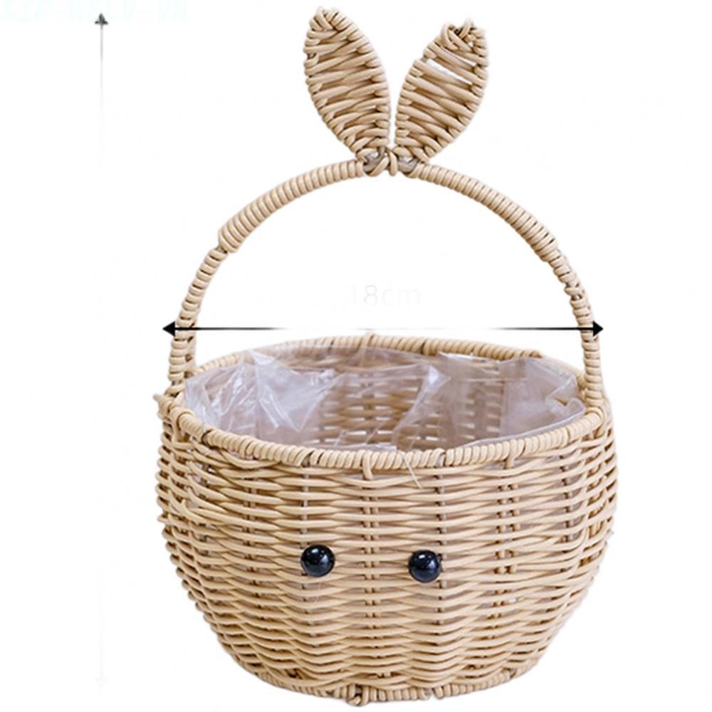 {WELV}imitation rattan loop ear flower basket handwoven plastic storage picnic decor