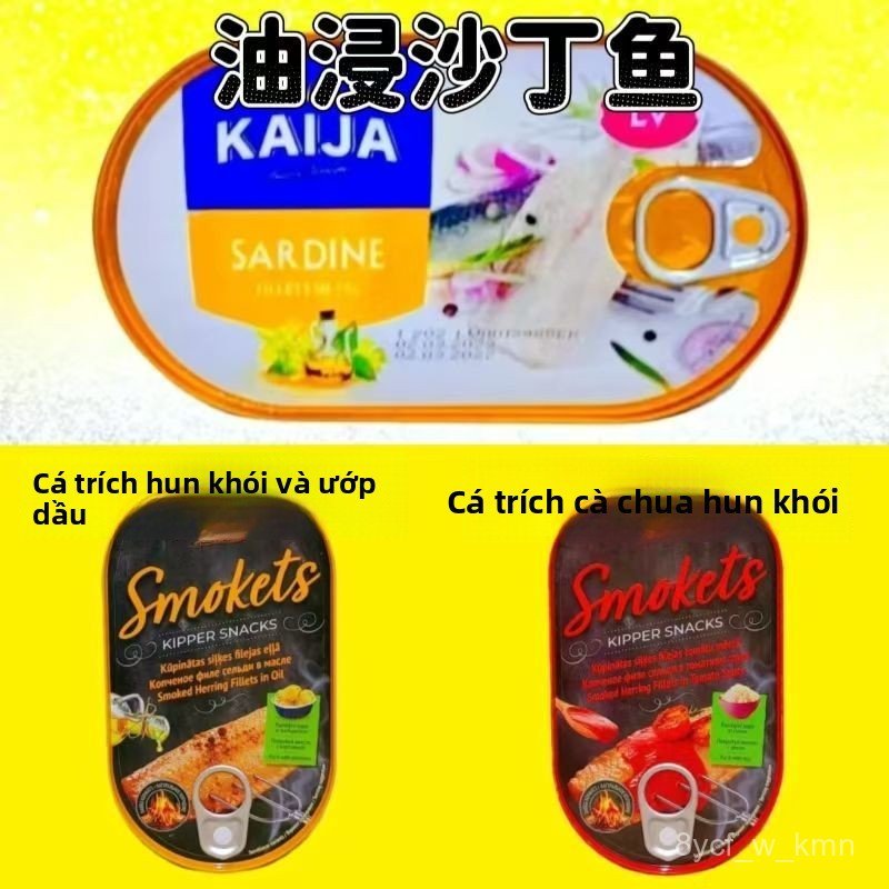 Cá mòi cá trích xông khói Latvia 170g sốt cà chua đóng lon ăn liền thơm ngon