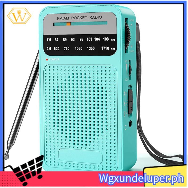 [W] AM FM Pocket Radio Radio Radio Di Động Transistor Có Loa Xanh