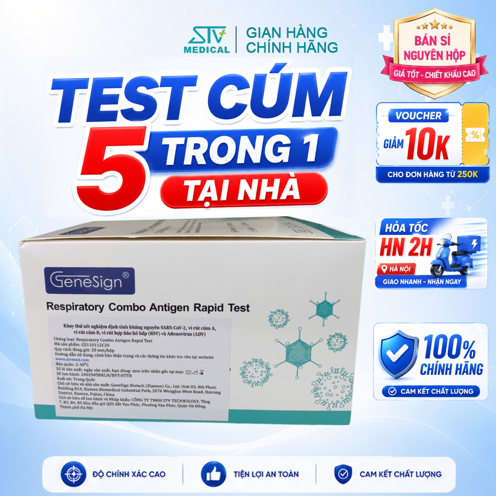 Que Test 5 Trong 1 Genesign Chính Hãng - Test Covid Cúm A B RSV Adenovirus Tại Nhà Kết Quả Nhanh