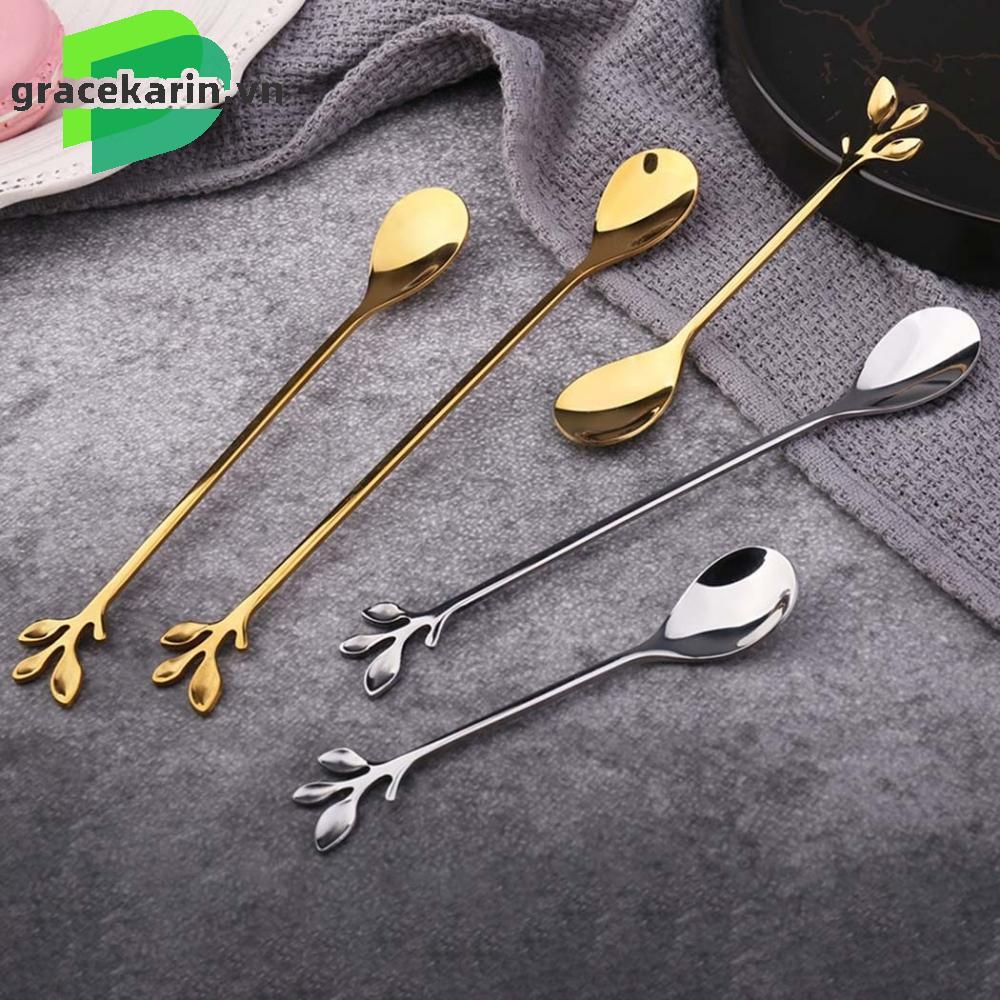 [GRCEKRIN-VN]Cute Metal Coffee Spoon Leaf Shaped Stainless Steel Stirring Spoon 1 Piece