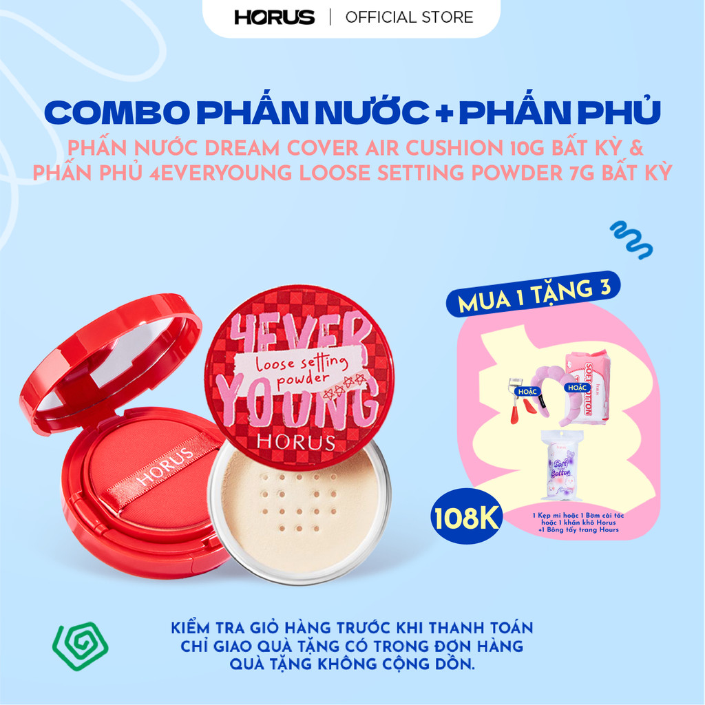 [ĐỘC QUYỀN] Combo Phấn nước Horus Dream Cover Air Cushion 10g + Phấn phủ Horus 4EVERYOUNG LOOSE SETT