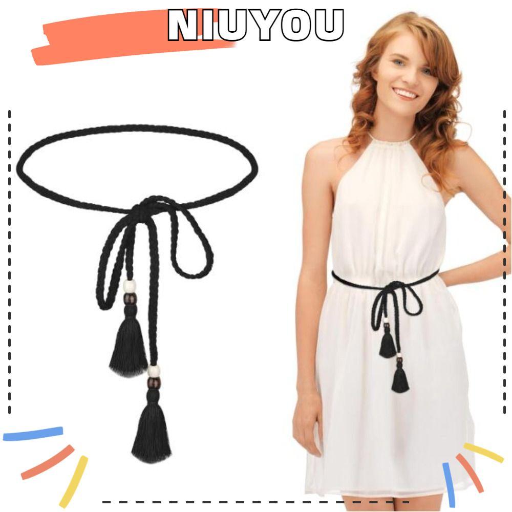 Thắt lưng thắt nút bện NIUYOU, Dây buộc dây Boho mềm phong cách Bobo Boho, Phụ kiện thời trang Dây t