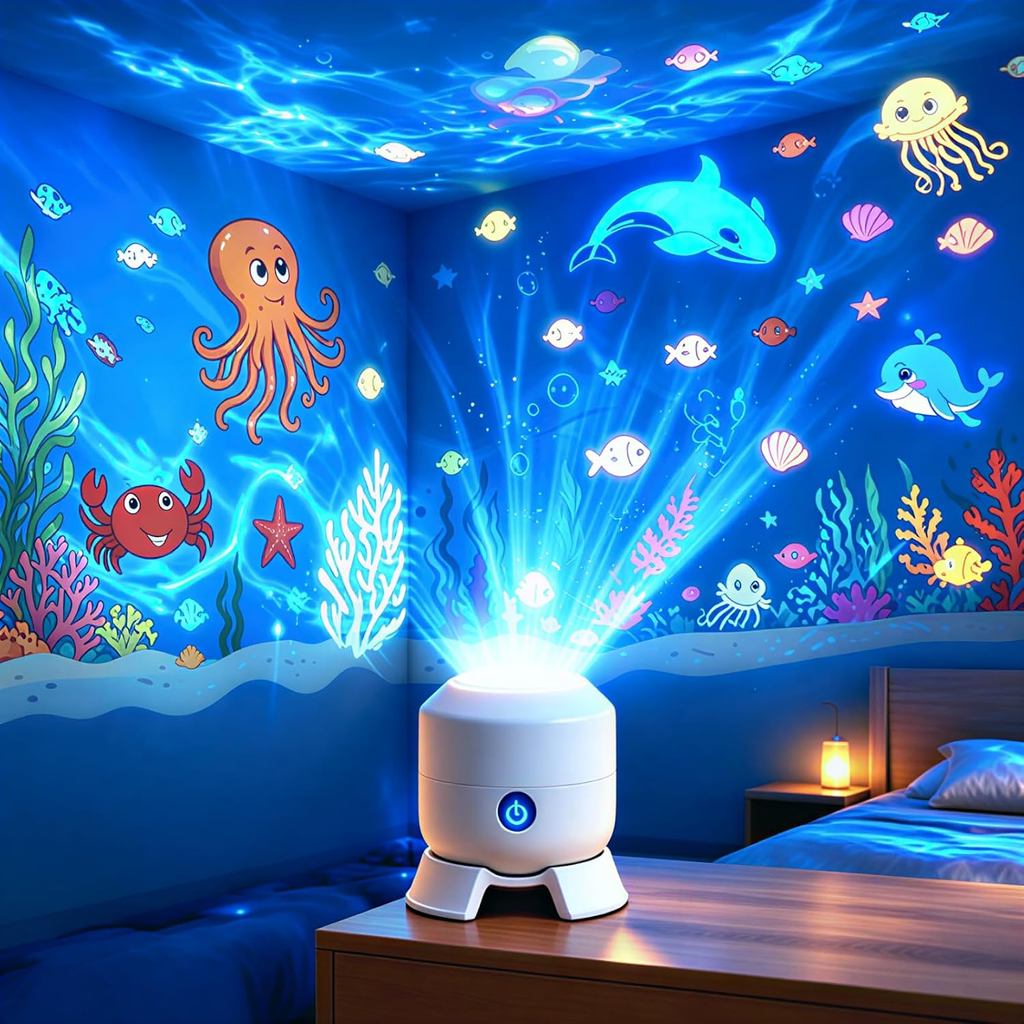 Dynamic Rotating LED Projector Light, Ocean Projector, USB Rechargeable Ocean Stage Effect, Adjustab