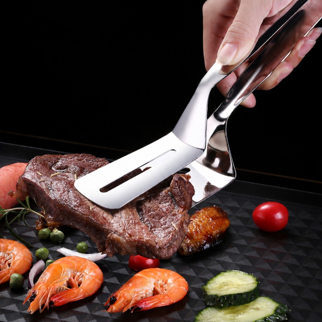 Pinza và Turner Thép không gỉ Pinzas Esptula Steak Pinza có rãnh Volteador De Alimentos 304 để nấu ă