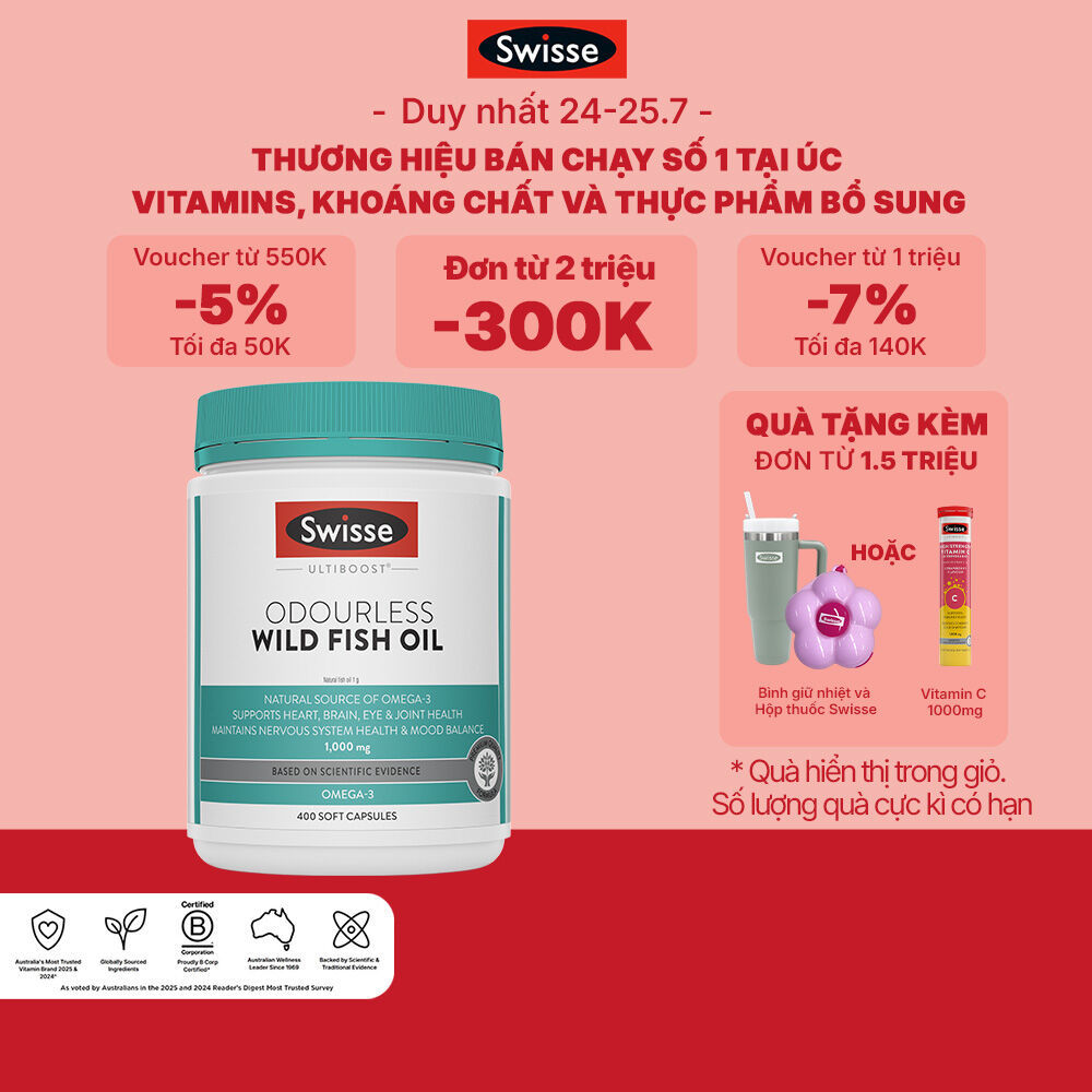 Viên dầu cá Swisse Ultiboost Odourless Wild Fish Oil 1000mg