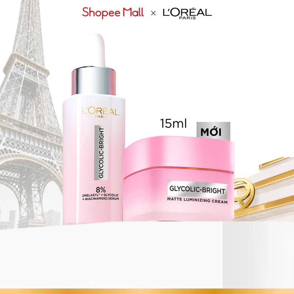Bộ serum & kem dưỡng sáng da đột phá MelasylTM mờ thâm mụn, nám L'Oreal Paris Glycolic Bright 30ml, 15ml | BigBuy360 - bigbuy360.vn
