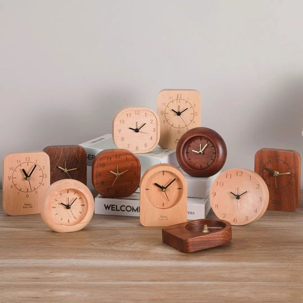 New Alarm Clock Desktop Wooden Office and Home Use, Simple and Silent12y Solid wood clock, table clo