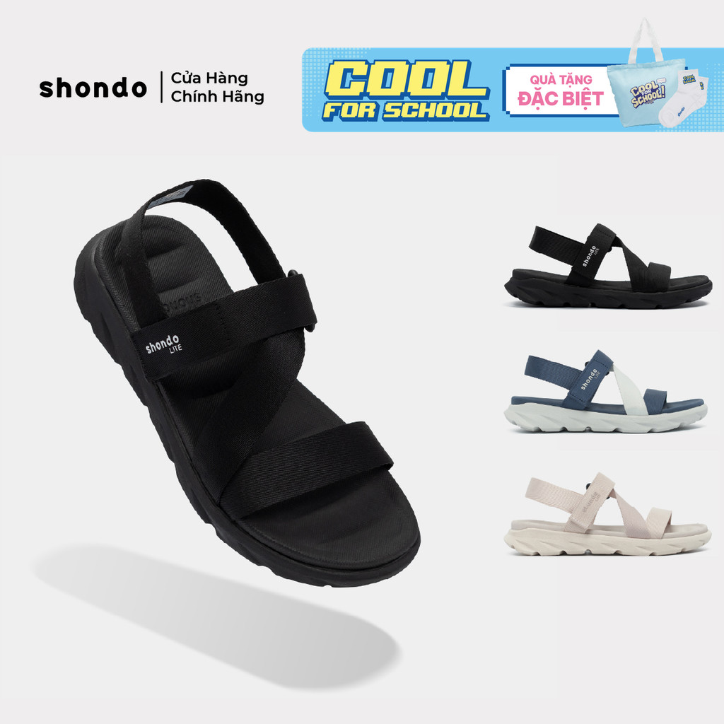 Giày Sandal Nam Nữ Shondo F6S Lite Quai Hậu Đi Học Nhiều Màu