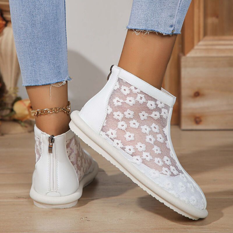 Lưới Rỗng Nữ Mùa Hè Thêu Cổ Tích Sandal Martin Boots Lưới Thoáng Khí Mỏng Thoáng Khí Rỗng Martin Boo