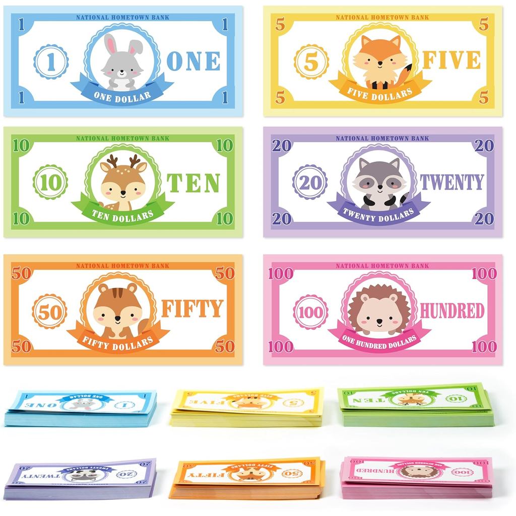 COcnny Woodland Play Bucks cho trò chơi - 600 chiếc Woodland Animal Paper Money để giả vờ chơi thu n