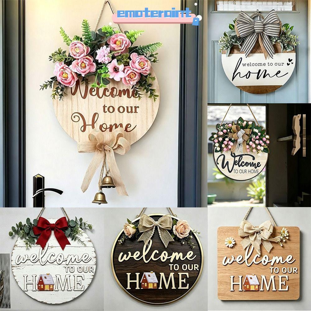 Dấu hiệu cửa gỗ EMOTEPH, Hoa văn nơ gỗ nguyên khối Dấu hiệu chào mừng bằng gỗ, Hoa văn bền bỉ 2D Vòn